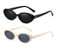 Breaksun Retro Oval Sonnenbrille für Damen Herren Mode Kleine Ovale Sonnenbrille 90er Vintage Shades, 2er-Pack (Schwarz/Grau + Beige/Grau), MM