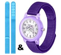 Brecjon Kinderuhr Kinderarmbanduhr Pferd Mädchen Sunray Zifferblatt Mädchenuhr Violette Uhr Armband violett und hellblau 3155