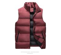 BREEWO Daunenweste Herren Slim Fit Stehkragen Mit Taschen Casual Weste Herren Einfachheit Einfarbig Ärmellos Steppweste Herren Outdoor Winddichte Warm Winter Weste Herren D-Red XXL