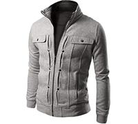BREEWO Sport Sweatshirt Herren Mode Reißverschluss Multi-Button Herren Stehkragen Strickjacke Herren Mantel Herren Volltonfarben Jacket C-Grey1 M