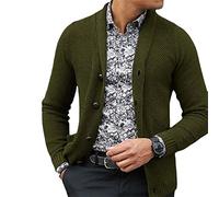 BREEWO Strickjacke Herren Einfarbig Mittlere Länge Gestrickter Mantel Herren Lose Frühling Sweater Jacke Herren Loch Design Täglicher Verschleiß Casual Jacke Herren G-Army Green2 S