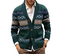 BREEWO Strickjacke Herren Lose Mode Revers Gestrickter Jacke Herren Winter Jacquard Sweater Jacke Herren Komfortabel All-Match Langarm Jacke Herren A-Green L
