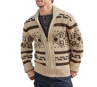 BREEWO Herren Strickjacke Lose Mode Revers Gestrickter Jacke Winter Jacquard Sweater Locker Langarm Jacke E-Khaki L