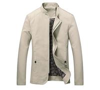BREEWO Übergangsjacke Herren Slim Fit Stehkragen Casual Jacke Herren Einfarbig Klassisch Business Langarm Jacke Herren Mit Taschen Knopfdekoration Zip Jacke Herren B-Beige M
