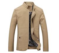 BREEWO Übergangsjacke Herren Slim Fit Stehkragen Casual Jacke Herren Einfarbig Klassisch Business Langarm Jacke Herren Mit Taschen Knopfdekoration Zip Jacke Herren A-Khaki L