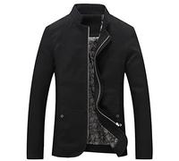 BREEWO Übergangsjacke Herren Slim Fit Stehkragen Casual Jacke Herren Einfarbig Klassisch Business Langarm Jacke Herren Mit Taschen Knopfdekoration Zip Jacke Herren C-Black L