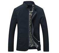 BREEWO Übergangsjacke Herren Slim Fit Stehkragen Casual Jacke Herren Einfarbig Klassisch Business Langarm Jacke Herren Mit Taschen Knopfdekoration Zip Jacke Herren D-Navy L