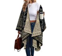 Breezy Lane Damen Poncho Schal Retro-Stil Bedruckt Umhang Übergroße Decke Cardigans für Herbst und Winter
