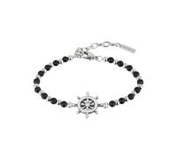 BREIL - Herrenarmband Black Onyx TJ2408 - Armband aus Edelstahl und schwarzem Onyx mit Steuerruder in der Mitte, Länge 22.5 cm