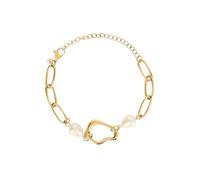 Breil, Kollektion Amelié, Damen-Armband aus Edelstahl IP Gold, mit Perlen und Kette mit ovidalen Ringen, zentrales Element, Hakenverschluss, Länge verstellbar bis 15 cm, Taglia unica, Farbiger Stahl