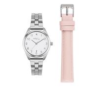 Beil Woman Woman Time of Love Mono -Color Bianco -Bewegung nur - 3 Quarz und Armbänder/Lederband, Silberstahl, Pink EW0701