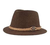 Breiter Herren Trachtenhut Filzhut Wanderhut Tiroler-Art 100% Wolle mit Hanfkordel, Edelweiss & schmaler Krempe Braun M