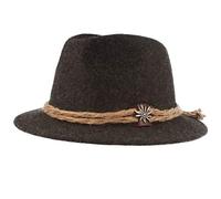 Breiter Herren Trachtenhut Filzhut Wanderhut Tiroler-Art 100% Wolle mit Hanfkordel, Edelweiss & schmaler Krempe Grau XL