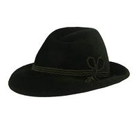 Breiter Herren Velour TrachtenHut FilzHut Herrenhut Werdenfelser - Handgemacht 100% Haarfilz mit passender Kordel-Garnitur & Echtleder Schweißband - Grün 58 Krempe 6,5 cm