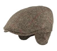 Breiter Herren Winter Schiebermütze mit Ohrenklappen Flatcap Schirmmütze 100% Wolle mit ausklappbarem Ohrenschutz Mütze 65