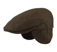 Breiter Herren Winter Schiebermütze mit Ohrenklappen Flatcap Schirmmütze 100% Wolle Newsboy ausklappbarer Ohrenschutz Hautfreundlich Bequem Fischgrät Oliv 58
