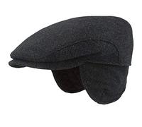 Breiter Herren Winter Schiebermütze mit Ohrenklappen Flatcap Schirmmütze 100% Wolle Newsboy ausklappbarer Ohrenschutz Hautfreundlich Bequem Fischgrät Blau 60
