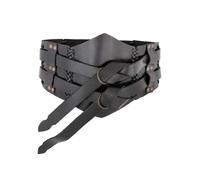 Mittelalterlicher Langgürtel, Büffelleder, dunkelbraun/schwarz, ca. 16,5 cm breit, Flechtnaht, Antik-Finish (Schwarz, S)