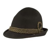 Breiter Original Herren Trachtenhut Filzhut Wanderhut Spitzkopf 100% Wolle, schmaler Krempe & Wollkordel Schwarz 61