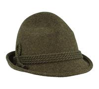 Breiter Original Herren Trachtenhut Filzhut Wanderhut Spitzkopf 100% Wolle, schmaler Krempe & Wollkordel Olive 61