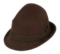 Breiter Original Herren Trachtenhut Filzhut Wanderhut Spitzkopf 100% Wolle, schmaler Krempe & Wollkordel Braun 59