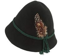 Breiter Original Kinder Stopselhut Filzhut Trachtenhut aus 100% Wolle - mit 2-Fach Seidenkordel & Kleiner Feder für Mädchen & Junge 48 Grün