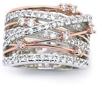 Breiter Ring Criss Pave Round Cut Cubic Zirconia Statement Bandring für Mädchen und Frauen, Roségold, 11 praktisches Design