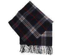 Breiter Schal aus 100% Cashmere für Damen & Herren - 180 x 30 cm - mit großem Karo-Muster & Fransen - super weich & bequem - Blau