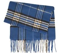 Breiter Schal aus 100% Cashmink für Damen & Herren - 180 x 30 cm - mit großem Karo-Muster & Fransen - Made IN Germany - super weich & bequem. (Trendblau, One Size)