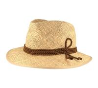 Breiter Strohhut Sommerhut Sonnenhut Bogart Trachtenhut mit 4-facher Kordel und Einfass - Hut Besonders leicht & Flexibel Natur S