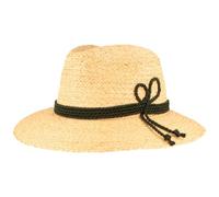 Breiter Strohhut Sommerhut Sonnenhut Traveller Trachtenhut mit 4-facher Kordel und Einfass - Hut leicht & Flexibel Natur Raffia XL