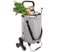 bremermann Einkaufstrolley DREBBER - 45 L Kapazität, Faltbarer Einkaufswagen mit Treppensteiger-Rädern, mit Tasche inkl. Kühlfach, Einkaufschip, Einkaufswagenhalterung und Reflektorstreifen (Grau)