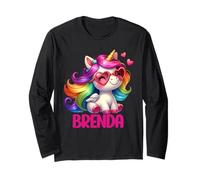 Brenda Personalisierter Name, buntes Einhorn für Damen und Mädchen Langarmshirt