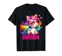 Brenda Personalisierter Name, buntes Einhorn für Damen und Mädchen T-Shirt