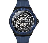 Brera Milano Herren-Armbanduhr Evo, 45 mm, automatisch, Gehäuse aus Stahl, schwarz, Zifferblatt schwarz, blaue Lünette, Armband aus Naturkautschuk, blau, Faltschließe schwarz, Ref. Bmssas4503f