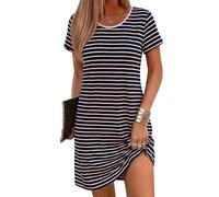 Bresdk Nachthemd Damen Kurzarm Baumwolle Nachthemden für Damen Niedliches Gestreiftes Nachtwäsche Spitzen Schlafshirt Sleepwear Ros Marineblau M