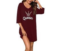 Bresdk Nachthemd Damen Langarm Baumwolle Schlafshirt Oversize Bigshirt | Boyfriend-Look, breiter Ausschnitt, lässige Schulterpartie, 3/4-Ärmel, Augen- und Sternmotiv, für Nacht und Freizeit