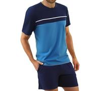 Bresdk Schlafanzug Herren Kurz Baumwolle Shorty Pyjama Set Zweiteiler Kurzarm Nachtwäsche mit Oberteil und Pyjamahose Hausanzug Sleepwear Hellblau XXL