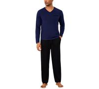 Bresdk Schlafanzug Herren Lang Pyjama Herren Baumwolle Pijamas Langarm Winter Pyjamahose Warmer Schlafanzüge Mit V-Ausschnitt Hauskleidung Übergrößen Marineblau XXL