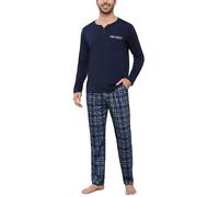 Bresdk Schlafanzug Herren Pyjama Set Lang Baumwolle Winter Nachtwäsche Männer Blau 3XL