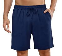 Bresdk Schlafanzughose Herren Kurz Große Größen Sommer Schlafhose mit Seitenschlitz Shorty Pyjamahose für Männer Marineblau 3XL