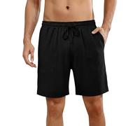 Bresdk Schlafanzughose Herren Kurz Große Größen Sommer Schlafhose mit Seitenschlitz Shorty Pyjamahose für Männer Schwarz 3XL