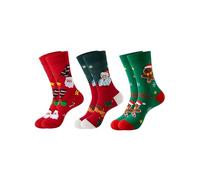 Bresdk Weihnachtssocken Damen Lustige Happy Socks Weihnachten 3Paare Festive Elch Christmas Socken Baumwolle Geeignet für Weihnachtsfeiern Einheitsgröße Rot Grün