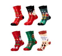 Bresdk Weihnachtssocken Damen Lustige Happy Socks Weihnachten 6Paare Festive Elch Christmas Socken Baumwolle Geeignet für Weihnachtsfeiern Einheitsgröße Rot Grün