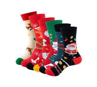Bresdk Weihnachtssocken Damen Lustige Happy Socks Weihnachten 6Paare Festive Elch Christmas Socken Baumwolle Geeignet für Weihnachtsfeiern Einheitsgröße Rot