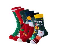 Bresdk Weihnachtssocken Damen Lustige Happy Socks Weihnachten 6Paare Festive Elch Christmas Socken Baumwolle Geeignet für Weihnachtsfeiern Einheitsgröße Rot