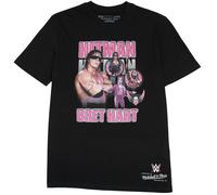 Mitchell & Ness Wrestlemania (WWE) Legends Player Kurzarm T-Shirt - Bret Hitman Hart, Größe M, Schwarz, Baumwolle, Herren, Frauen, Kinder, Frühling, Sommer, Herbst, Winter, Wrestling