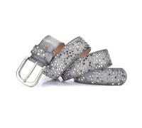 Breyhda Damengürtel aus Leder mit Nieten, Breite 3,5 cm, mit Metallschnalle, dekorative Jeansgürtel mit Sternnieten,Grau,95cm