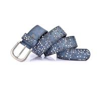 Breyhda Damengürtel aus Leder mit Nieten, Breite 3,5 cm, mit Metallschnalle, dekorative Jeansgürtel mit Sternnieten,Blau,95cm