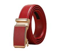 Breyhda Goldener Gürtel mit automatischer Schnalle für Herren und Damen, universeller Freizeitgürtel, 3 cm breit, dekorativer Gürtel, Bekleidungszubehör,Rot,130cm